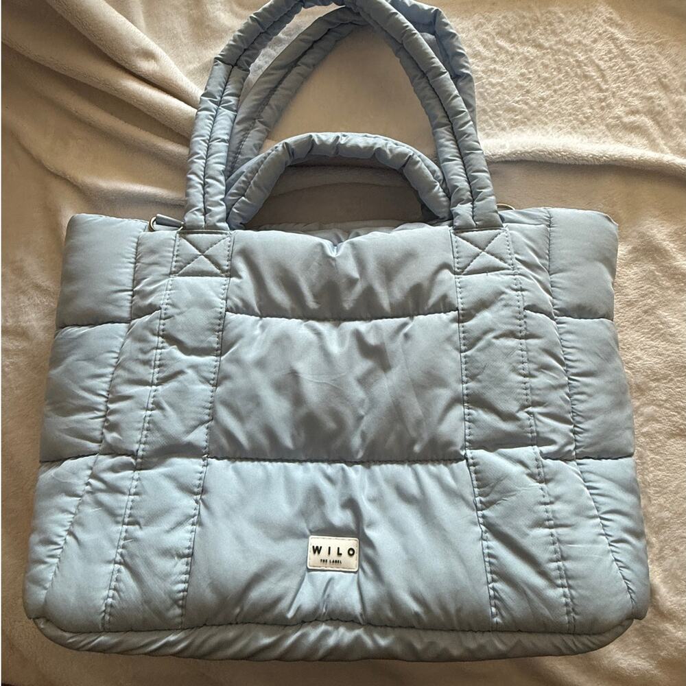 WILO The Label Light Blue Quilted Puffer Tote Bag - Picture 3 of 15